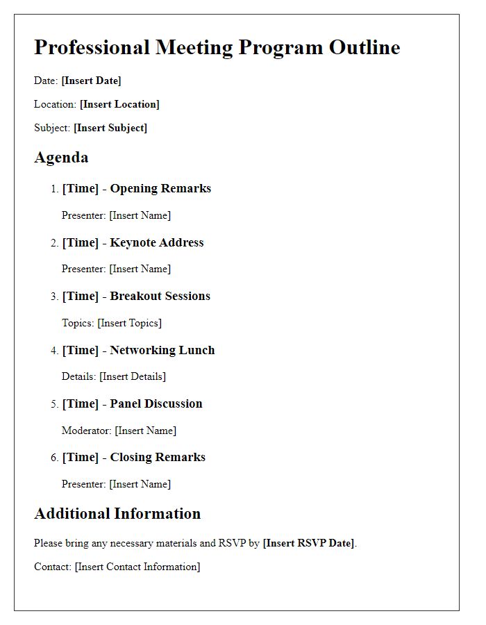 Letter template of Professional Meeting Program Outline