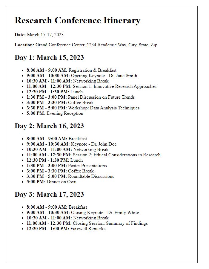 Letter template of Research Conference Itinerary