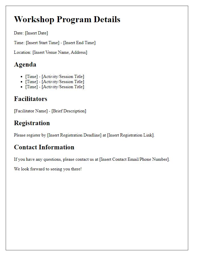 Letter template of Workshop Program Details
