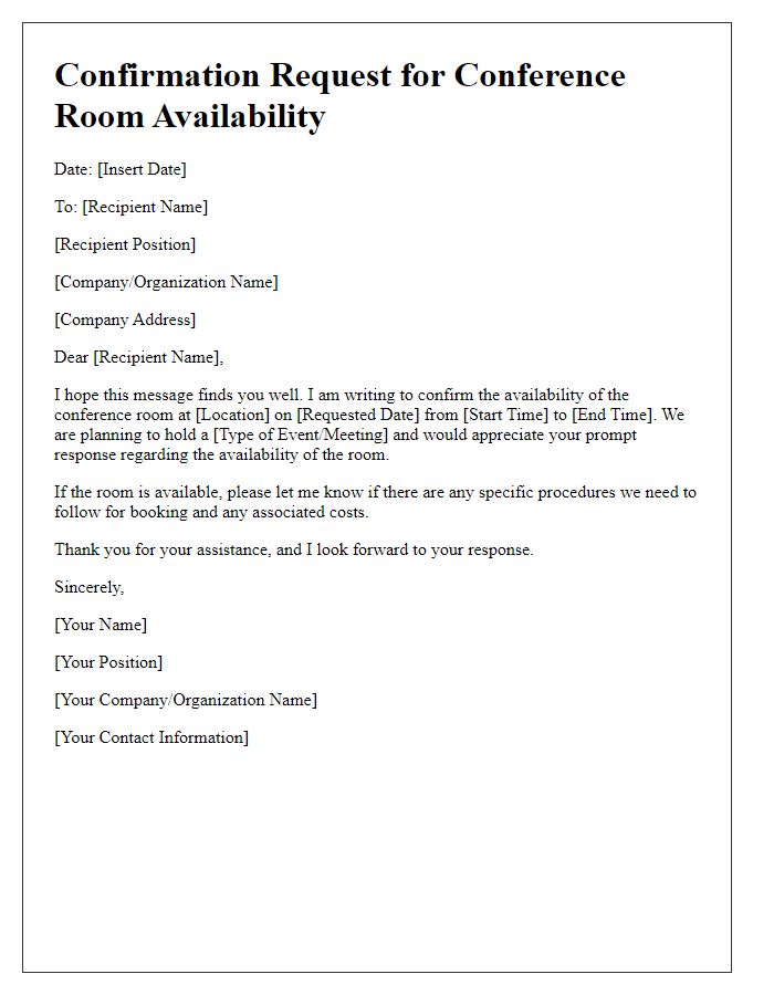 Letter template of confirmation request for conference room availability