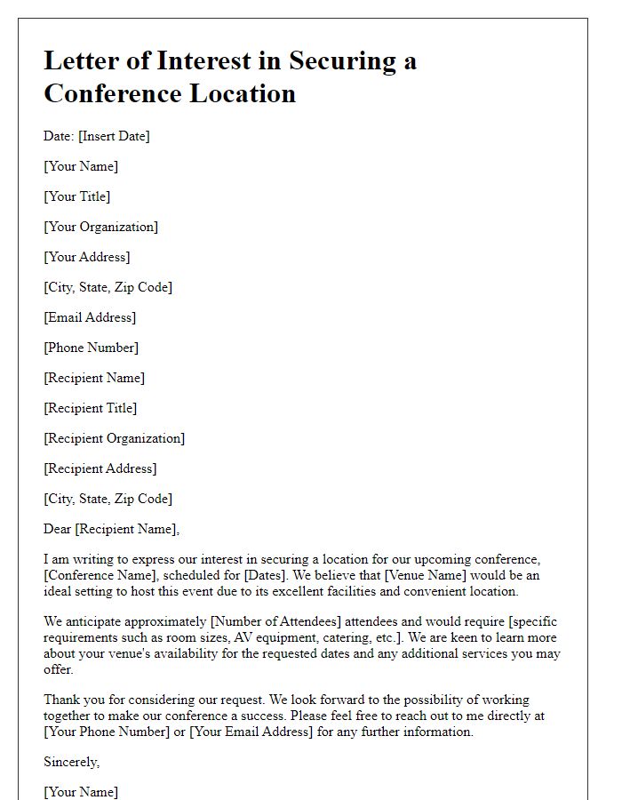 Letter template of interest in securing a conference location