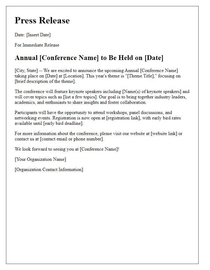 Letter template of conference announcement for media outlets