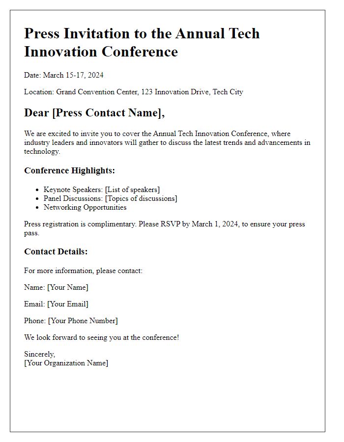 Letter template of conference details for press coverage