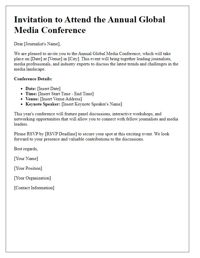 Letter template of conference invitation for journalists