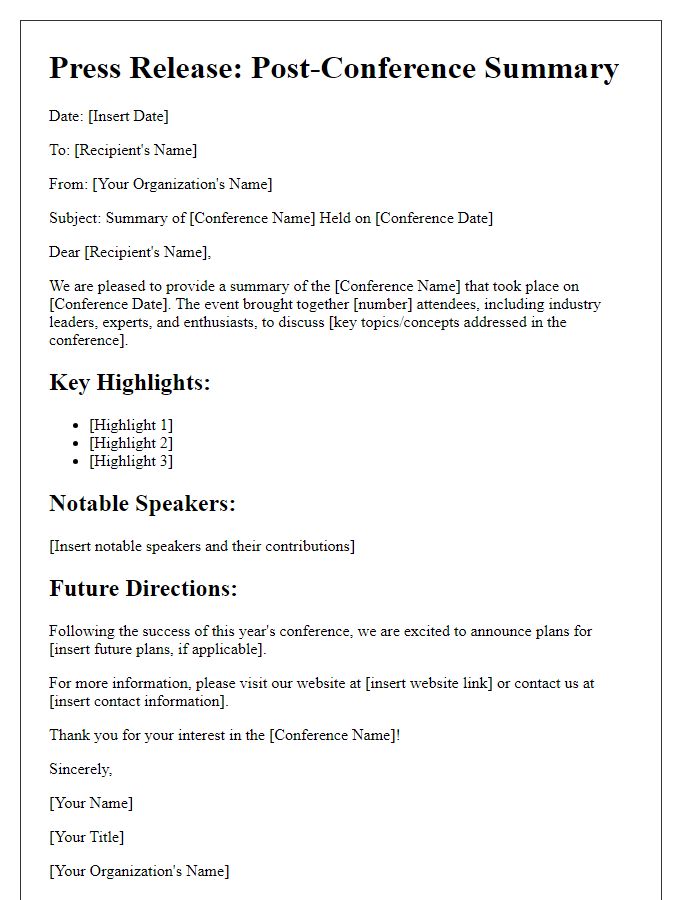 Letter template of post-conference summary for press distribution