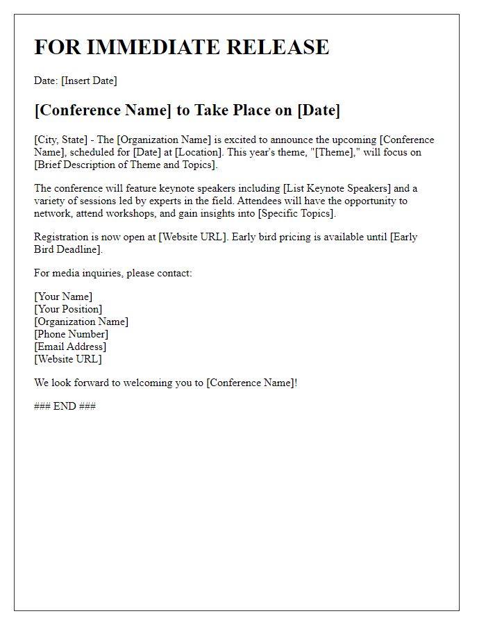 Letter template of press release for upcoming conference