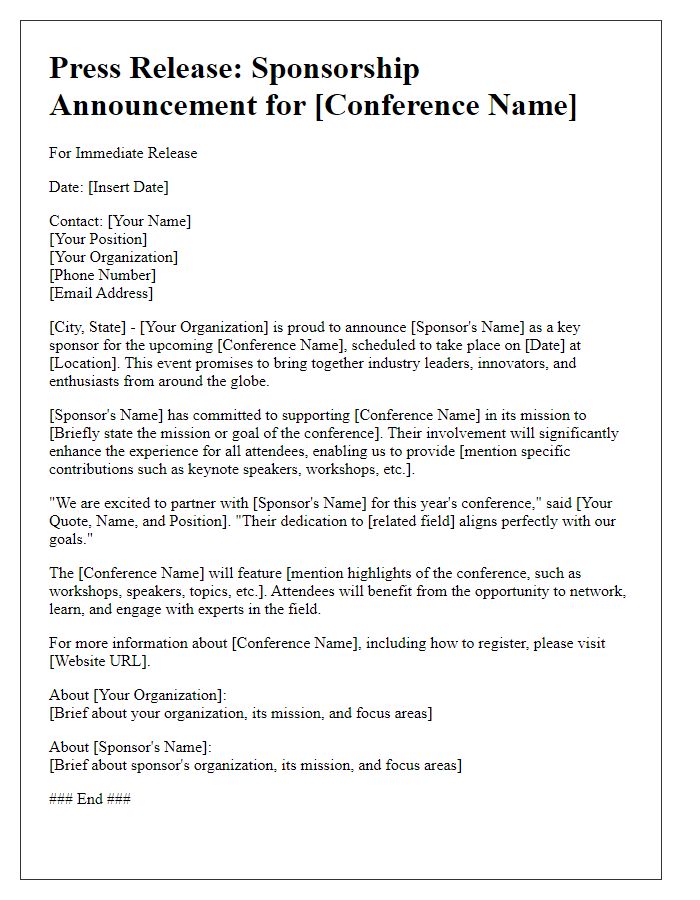 Letter template of sponsorship announcement for conference media