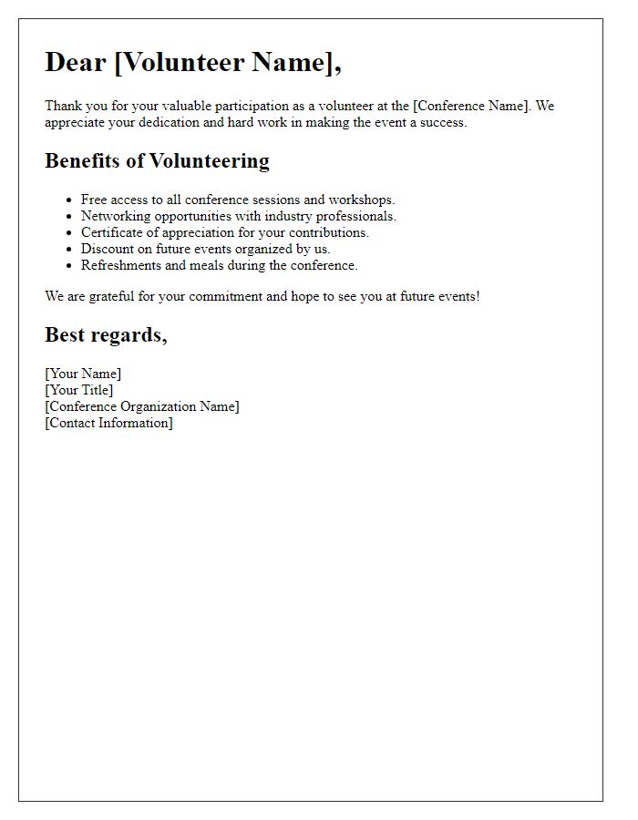 Letter template of benefits for conference volunteers
