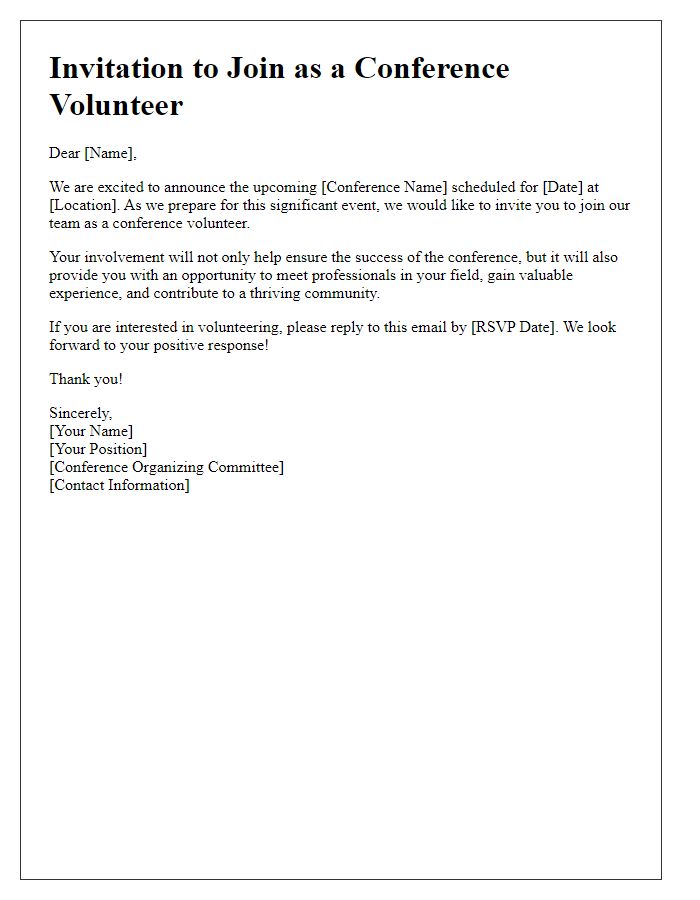 Letter template of invitation to join as a conference volunteer