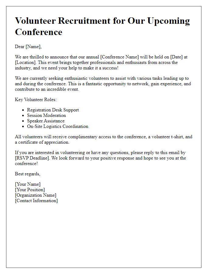 Letter template of recruitment outreach for conference volunteers