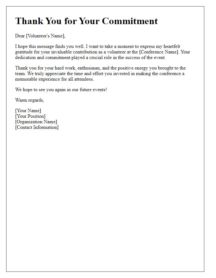 Letter template of thank you for conference volunteer commitment