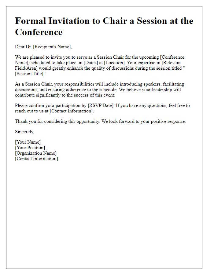 Letter template of formal invitation to be a session chair for a conference