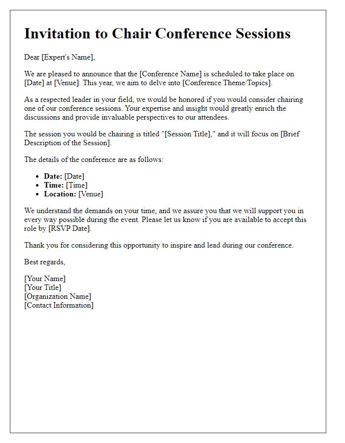 Letter template of invitation for industry experts to chair conference sessions