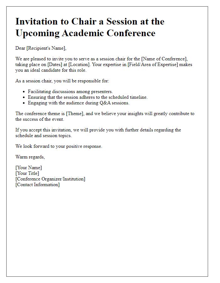 Letter template of invitation for session chair position at an academic conference