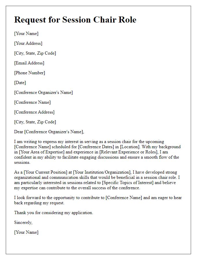 Letter template of request for session chair role at an upcoming conference