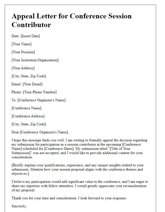 Letter template of appeal for conference session contributor