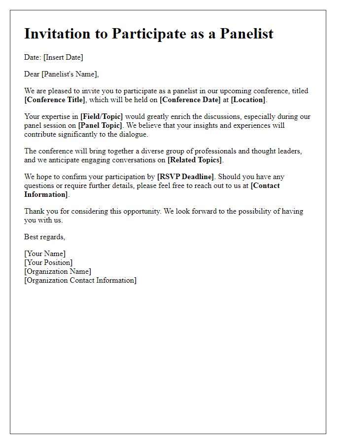 Letter template of invitation for conference panelist participation