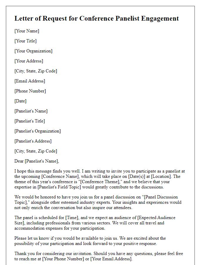 Letter template of request for conference panelist engagement