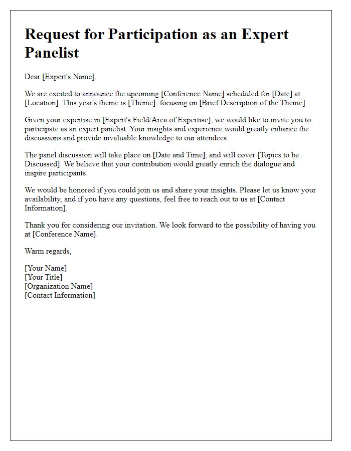 Letter template of solicitation for expert panelist at conference