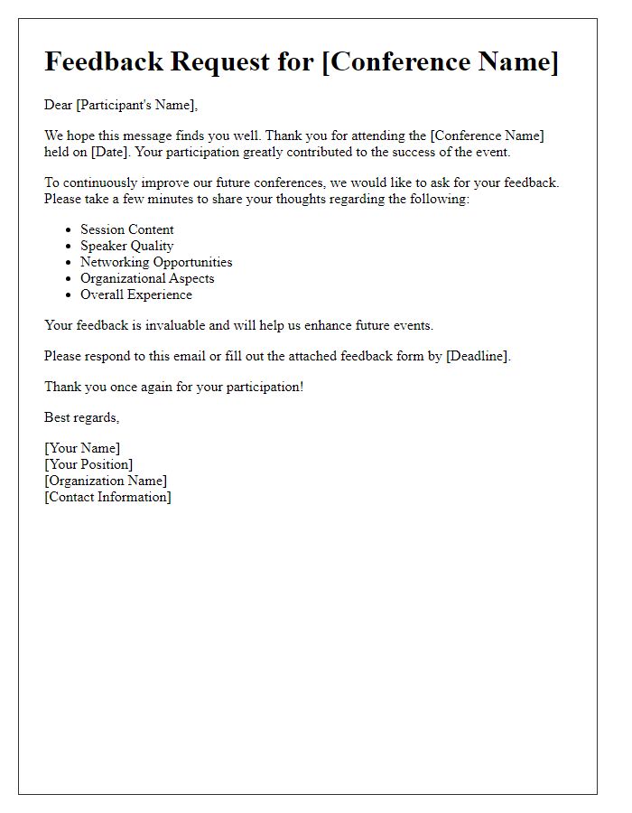 Letter template of feedback solicitation for conference participants