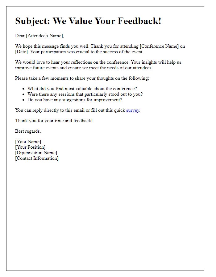 Letter template of follow-up request for conference attendee reflections