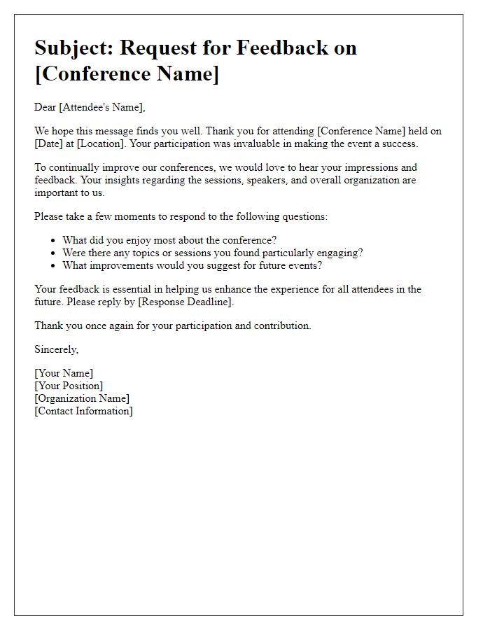 Letter template of inquiry for attendee impressions from the conference