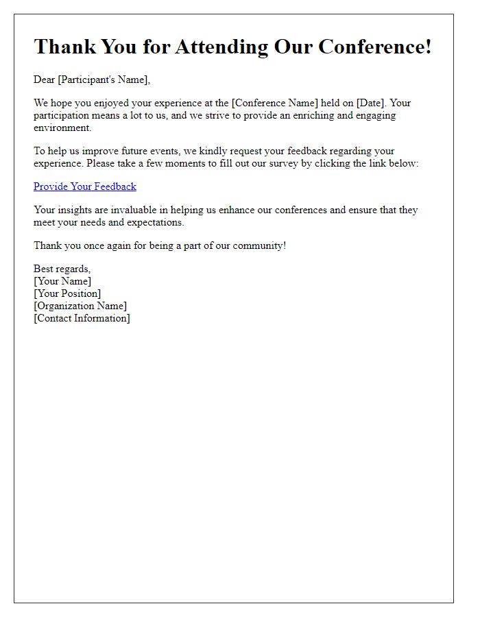 Letter template of participant experience feedback request after the conference