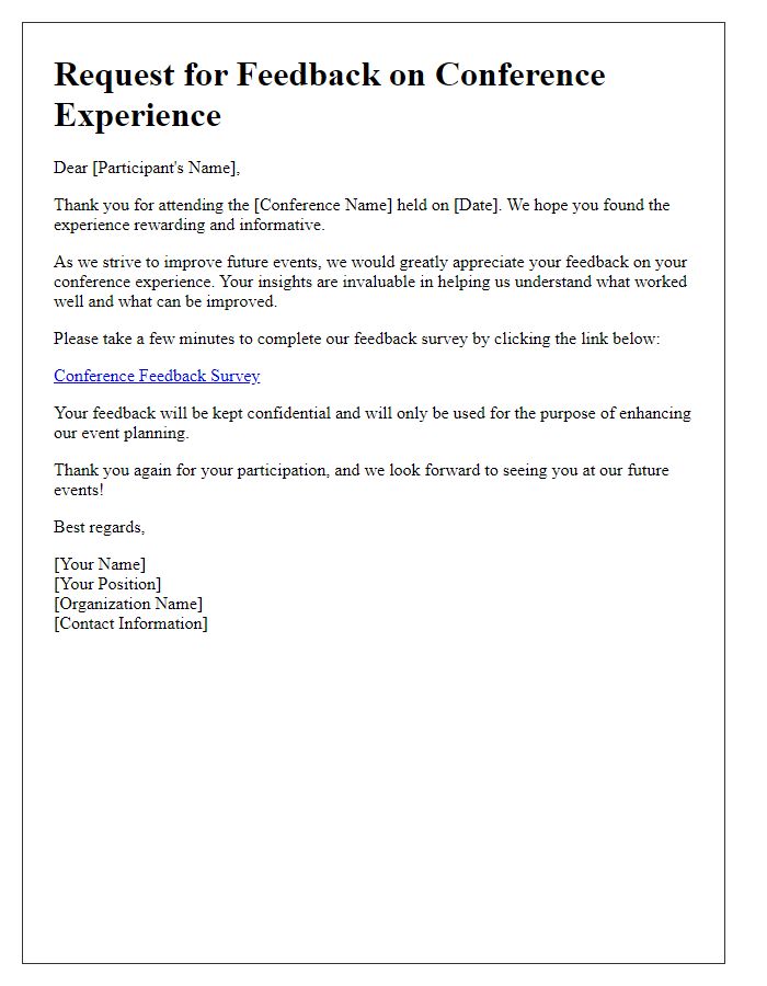 Letter template of request for participant feedback on conference experience