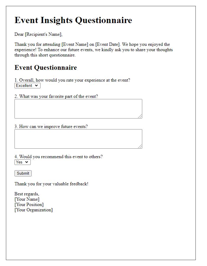 Letter template of event insights questionnaire