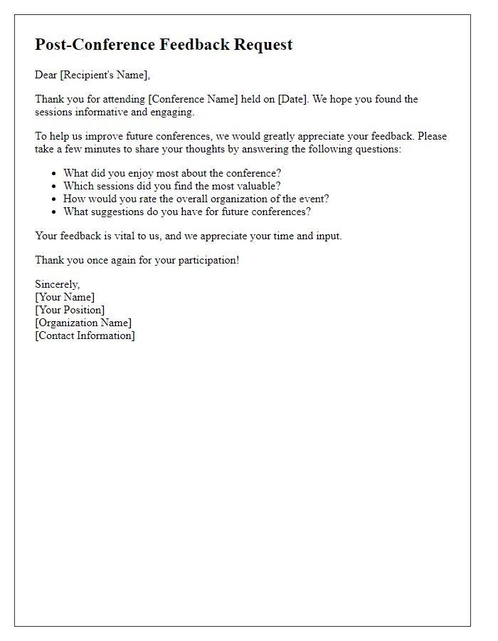 Letter template of post-conference feedback request