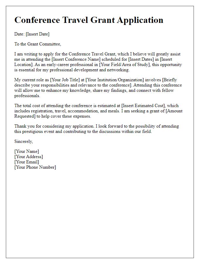 Letter template of conference travel grant application for early-career professionals