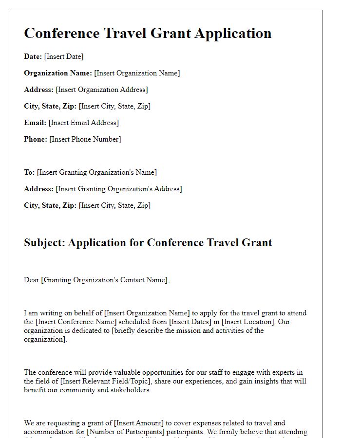 Letter template of conference travel grant application for non-profit organizations