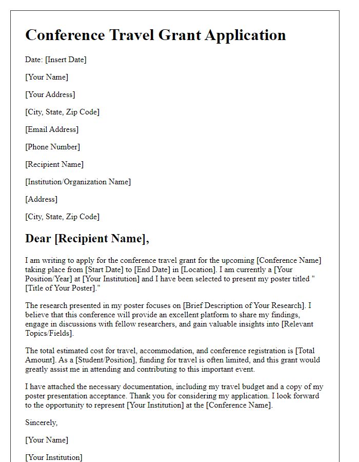 Letter template of conference travel grant application for poster presentations