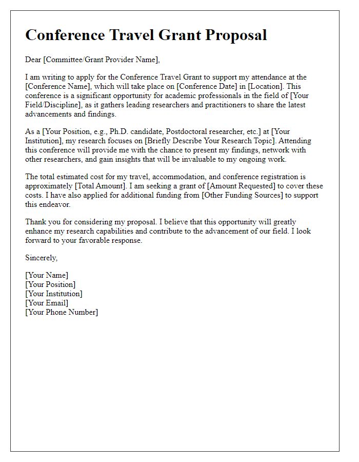 Letter template of conference travel grant proposal for academic researchers