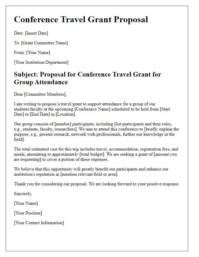 Letter template of conference travel grant proposal for group attendance