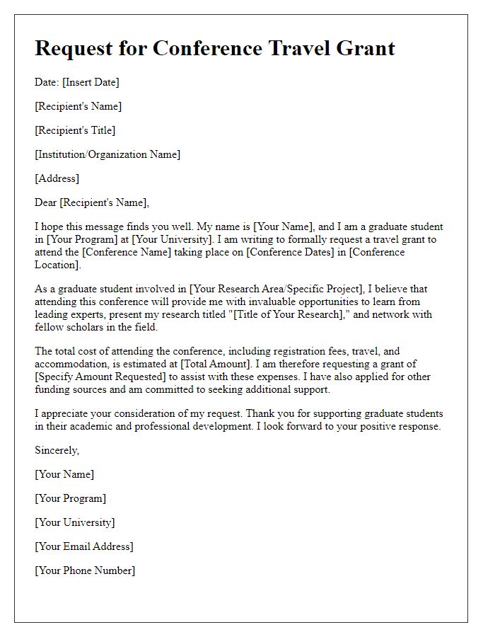 Letter template of conference travel grant request for graduate students