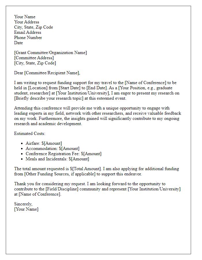 Letter template of conference travel grant request for international conferences