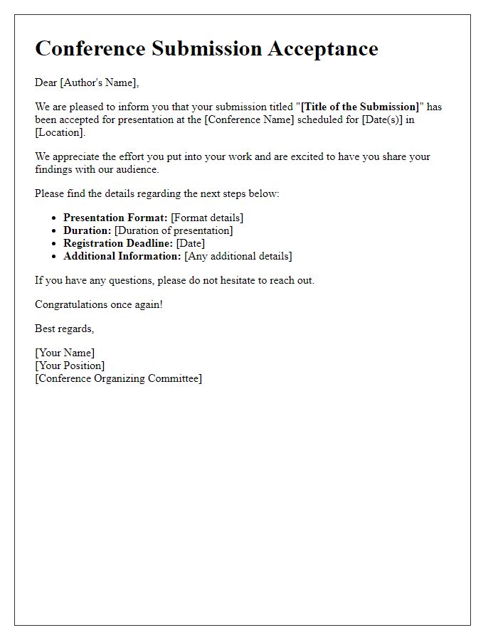 Letter template of acceptance email for conference submission