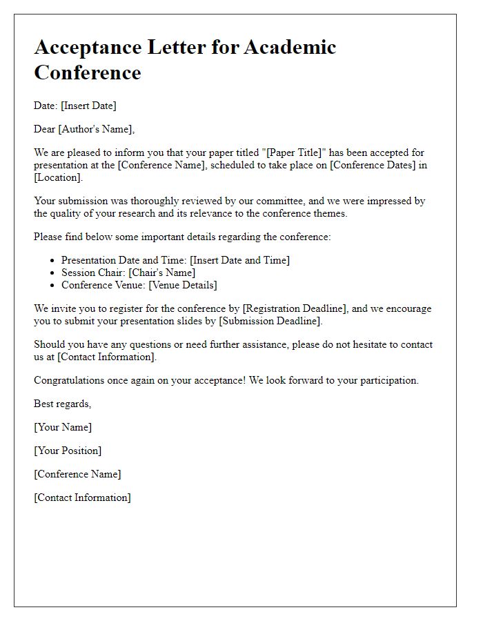 Letter template of acceptance letter for academic conference