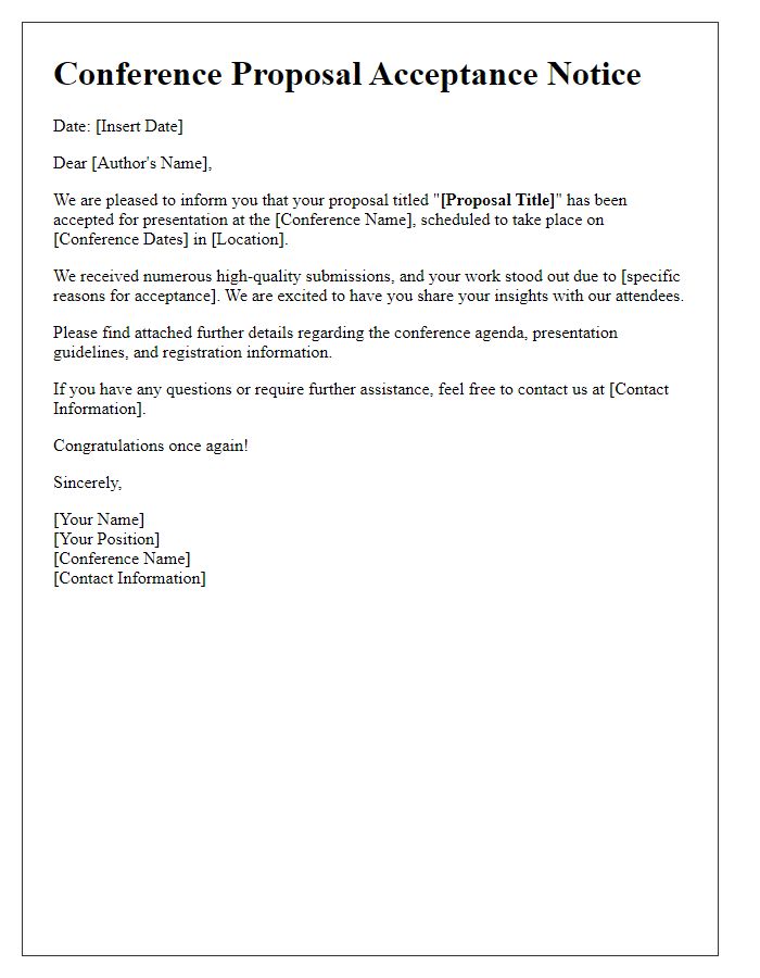 Letter template of acceptance notice for conference proposal