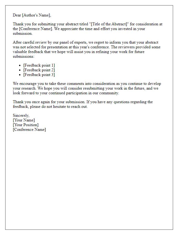 Letter template of feedback on rejected conference abstract