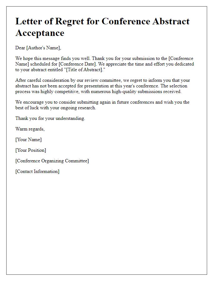 Letter template of regret regarding conference abstract acceptance