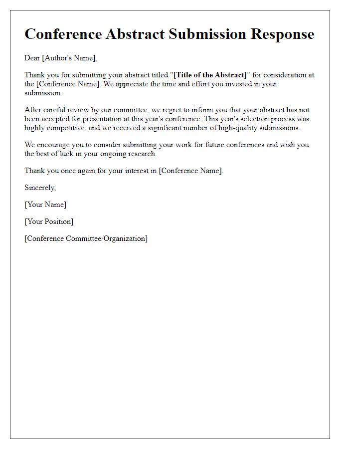 Letter template of regretful response to conference abstract submission