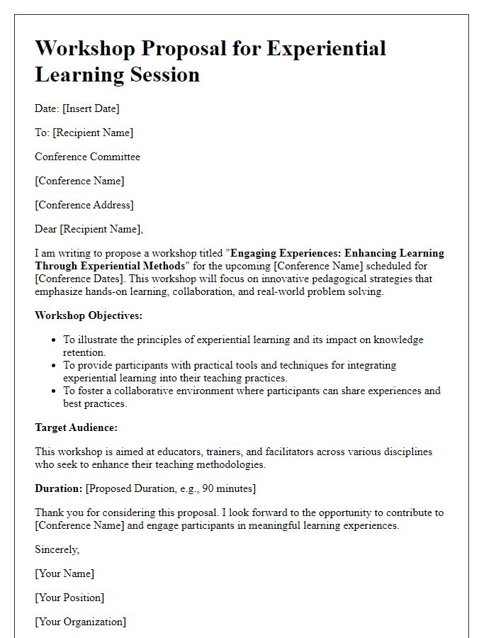 Letter template of experiential learning workshop proposal for conference