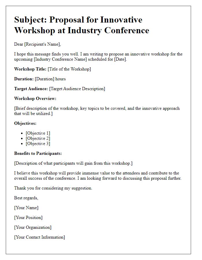 Letter template of innovative workshop suggestion for industry conference