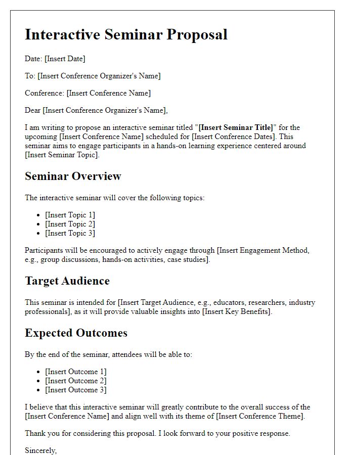 Letter template of interactive seminar proposal for a conference