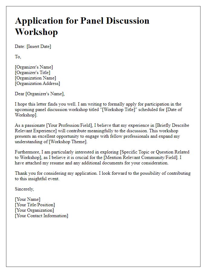 Letter template of panel discussion workshop application