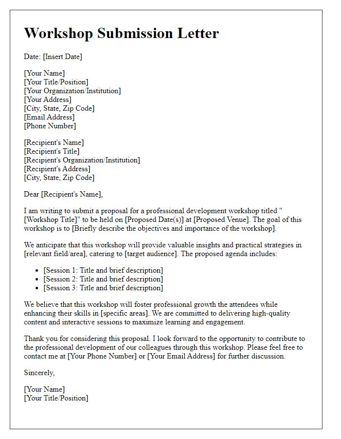 Letter template of professional development workshop submission