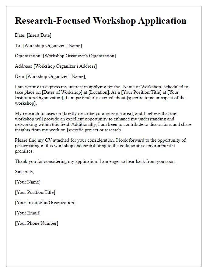 Letter template of research-focused workshop application