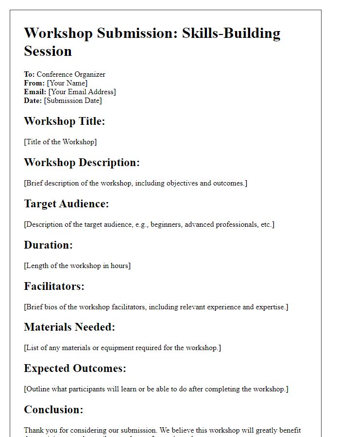 Letter template of skills-building workshop submission for a conference